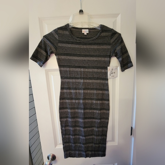 Lularoe Julia Form Fitting Midi Dress in Grey & Black Stripe Size XXS - Picture 1 of 5